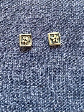 Sterling Silver 925 Signed CMA Stud Post Square Flower Earrings Grandma Cottage